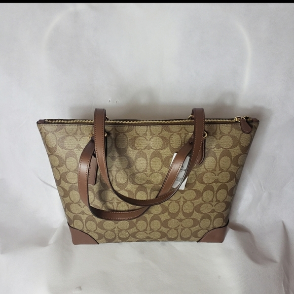 New Coach Zip Top Tote In Signature Canvas khaki nwt - Picture 9 of 11